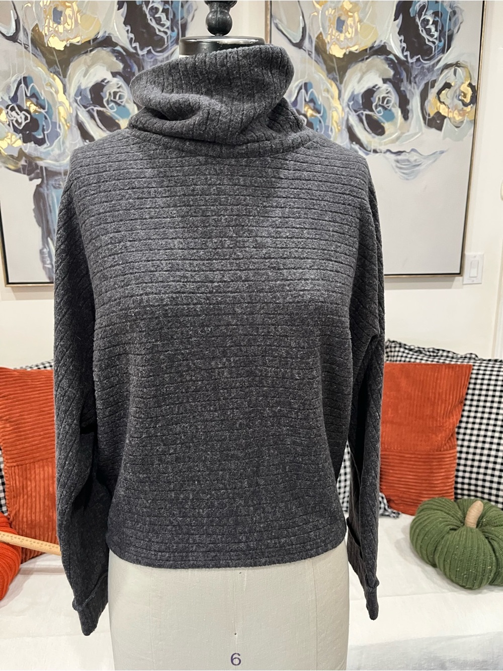 Cozy Super Soft Dolman Sleeve Charcoal Ribbed Turtleneck Sweater Size M